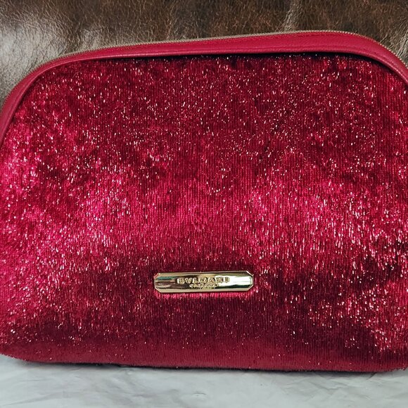 Bvlgari Merlot Metallic Fabric Zip Around Makeup Cosmetic Bag NWOT - Picture 1 of 5